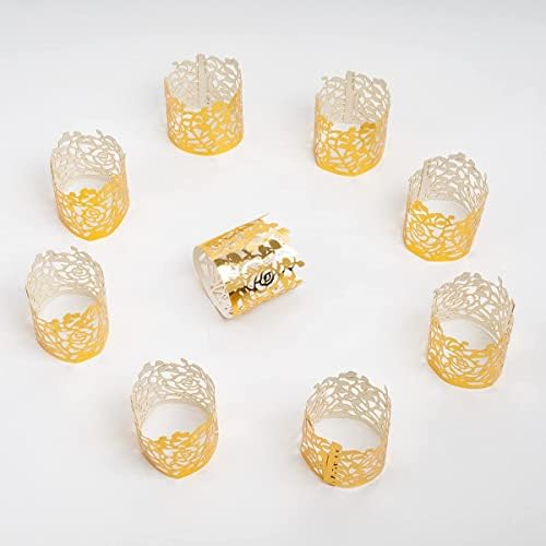 Gift Set - Rose Flower Napkin Rings for Weddings Parties Elegant Gold Design
