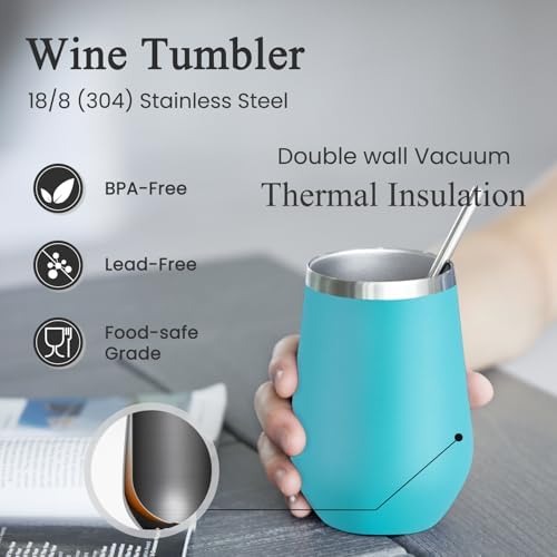 MEWAY 12oz Insulated Wine Tumbler with Lid and Straw