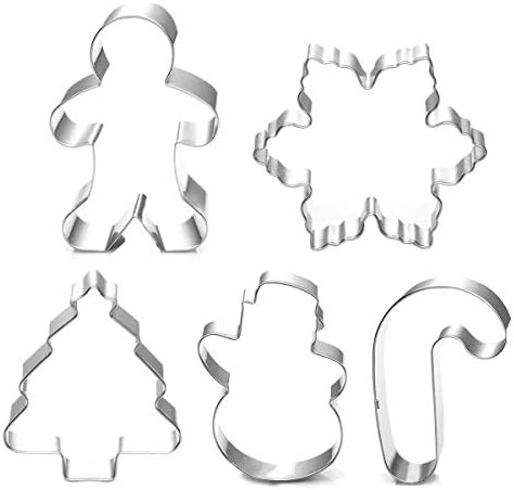 Christmas Cookie Cutter Set 5 Piece Snowman Tree Man Cane Flake