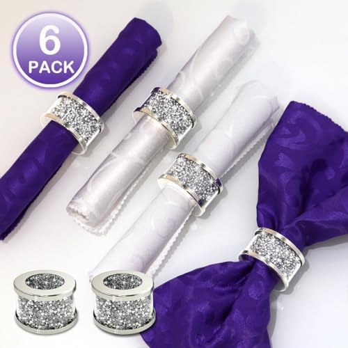 Crystal Glass Napkin Holder Silver Diamond Napkin Rings Set of 6 1