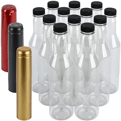 PELLAH 12 Oz PET Bottles with Screw Caps and Black Heat Shrink Seals