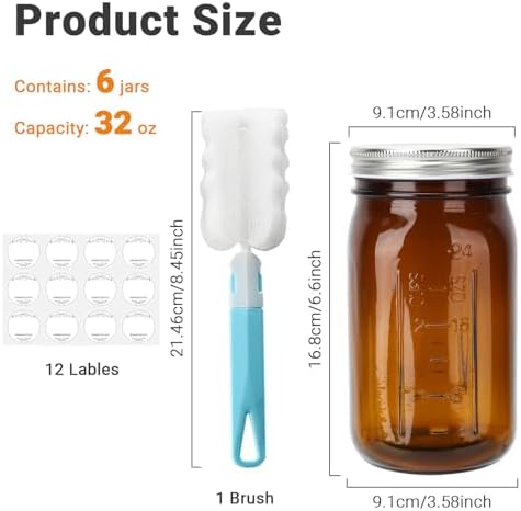 Hand-Crafted 6-Pack Mason Jars with Amber lids