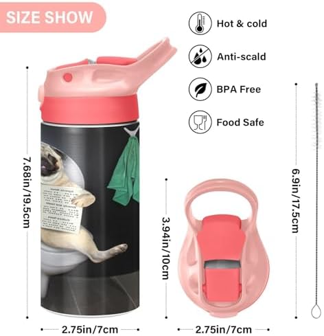 Funny Pug Insulated Water Bottle for Kids