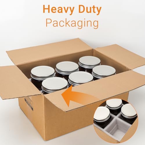 Hand-Crafted 6-Pack Mason Jars with Amber lids