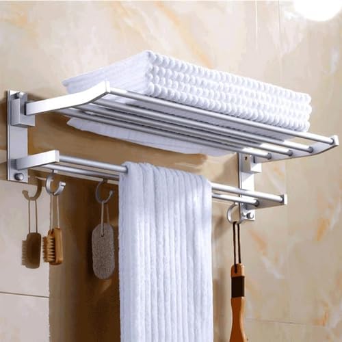 Foldable Wall Mounted Aluminum Towel Rack with 5 Hooks