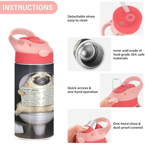 Funny Pug Insulated Water Bottle for Kids