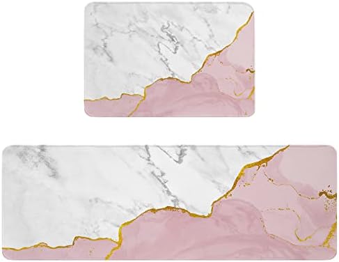 Carosoffe Pink White Marble Kitchen Rugs 20x315 20x63 Set