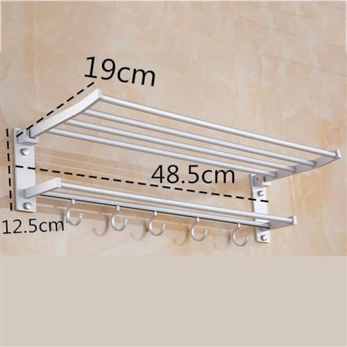 Foldable Wall Mounted Aluminum Towel Rack with 5 Hooks