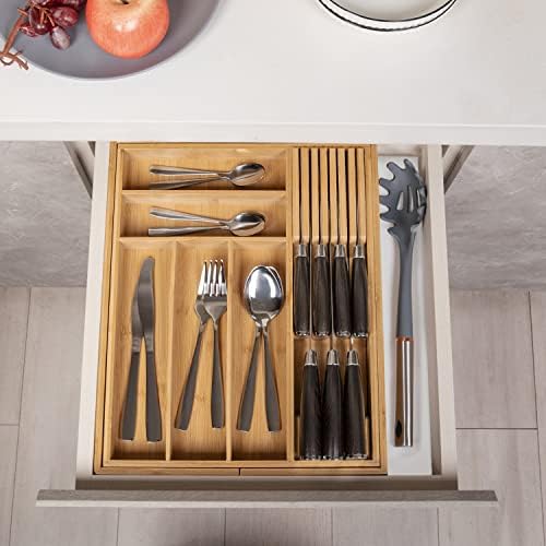 Bamboo Knife Block Drawer Organizer Storage
