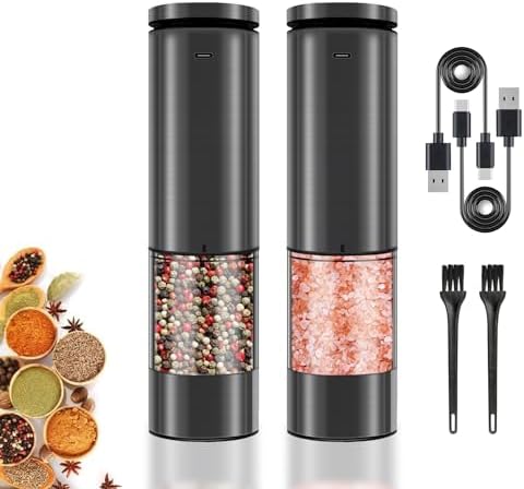 Electric Salt and Pepper Grinder Set with LED Light