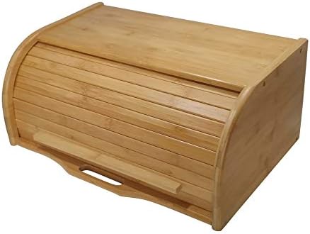 PremiumPresents Large Bamboo Roll Top Bread Box Kitchen Organizer