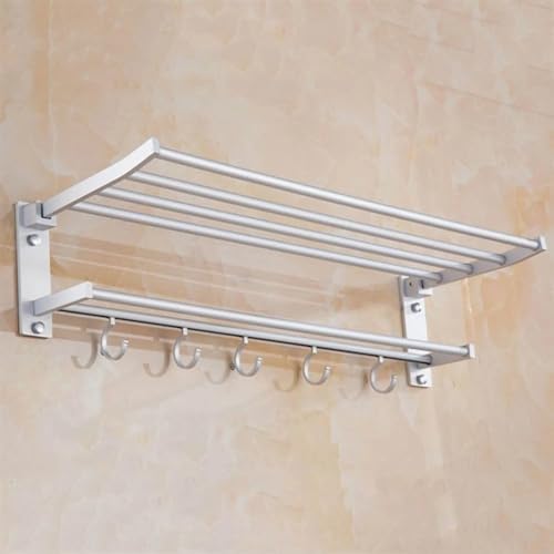Foldable Wall Mounted Aluminum Towel Rack with 5 Hooks