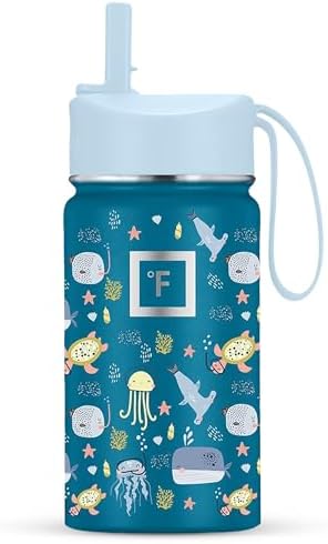 IRON FLASK Kids Water Bottle with Straw Lid and 20 Name Stickers