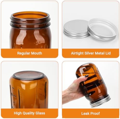 Hand-Crafted 6-Pack Mason Jars with Amber lids