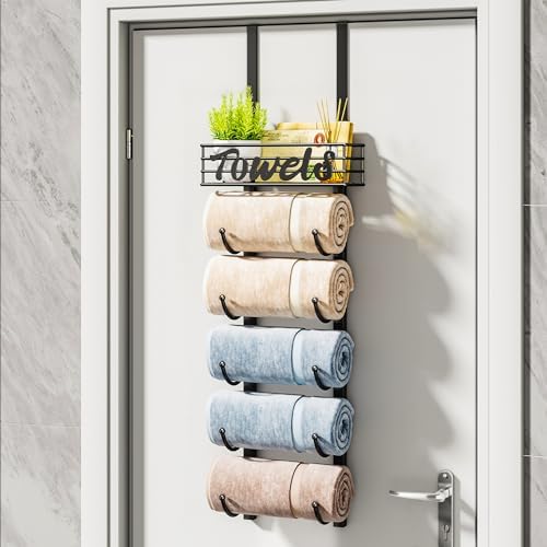 6-Tier Over the Door Wall-Mount Bath Towel Organizer Black