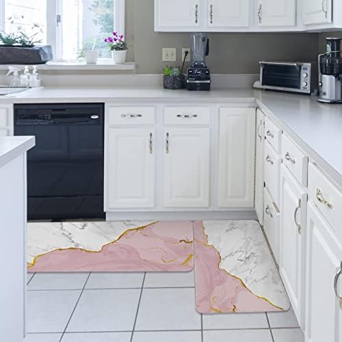 Carosoffe Pink White Marble Kitchen Rugs 20x315 20x63 Set