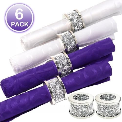 Crystal Glass Napkin Holder Silver Diamond Napkin Rings Set of 6 1