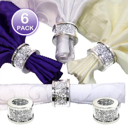 Crystal Glass Napkin Holder Silver Diamond Napkin Rings Set of 6 1
