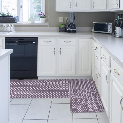 Carosoffe Purple Geometric Kitchen Rug Set 2PCS