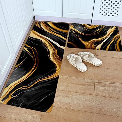 BOBOWUNY MARBLE BLACK KITCHEN MATS SET