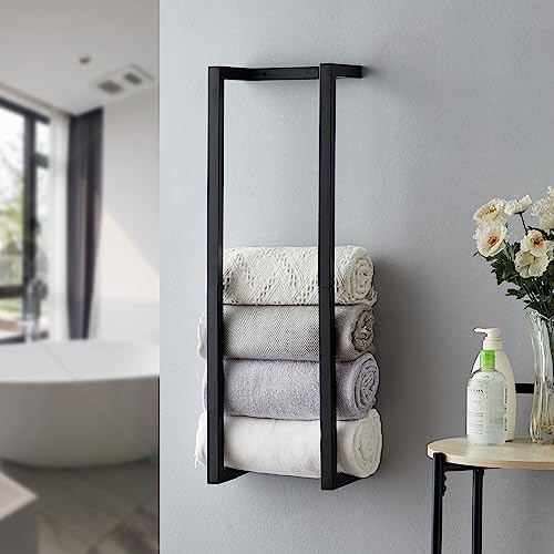 Modern Black Wall Mounted Metal Towel Rack for Bathrooms