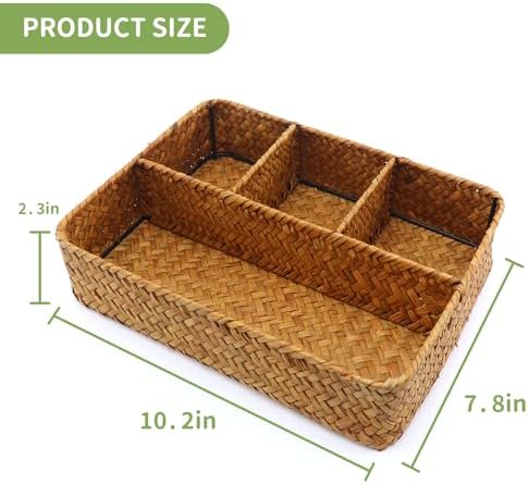 Seagrass Woven Rattan Basket Organizer with 4 Sections