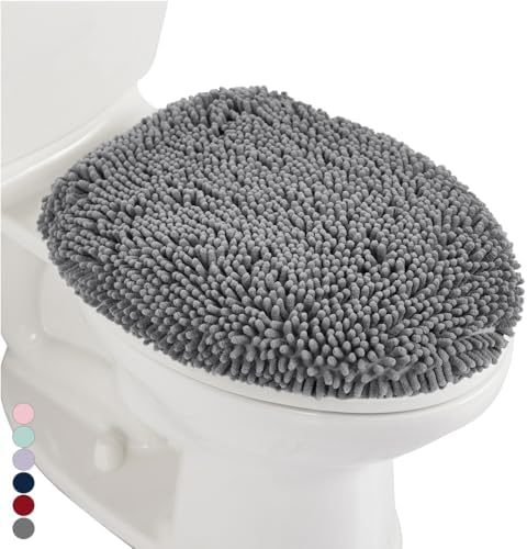 GORILLA GRIP Soft Chenille Toilet Lid Cover Gray 195x185