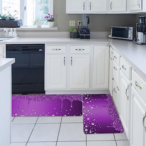 Purple Diamond Kitchen Rug Set 2PCS Non-Slip Mats