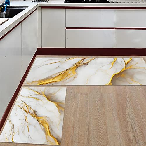 Premium Kitchen Mats Set of 2 - Golden Marble Texture