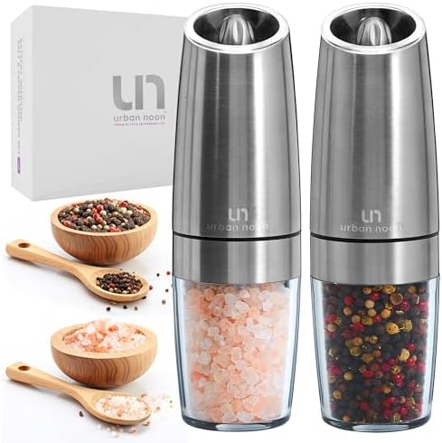 Urban Noon Gravity Salt and Pepper Grinder Set - 2 Grinders with Light