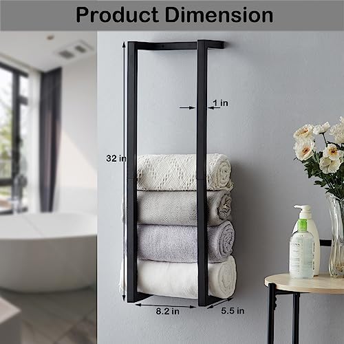 Modern Black Wall Mounted Metal Towel Rack for Bathrooms