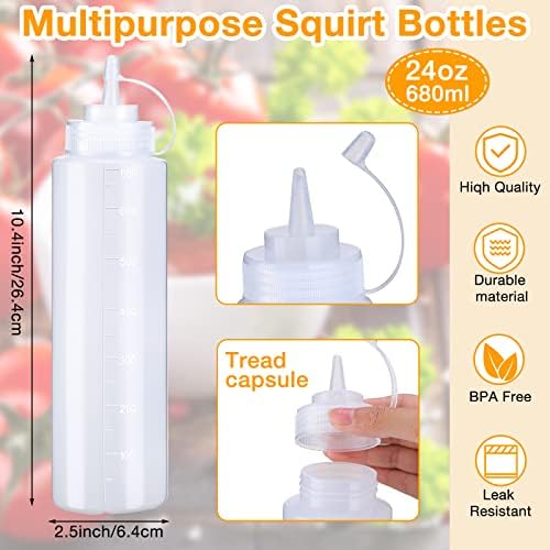 24-Piece 24 oz Squeeze Bottle Set Leak-Proof Condiment Holders