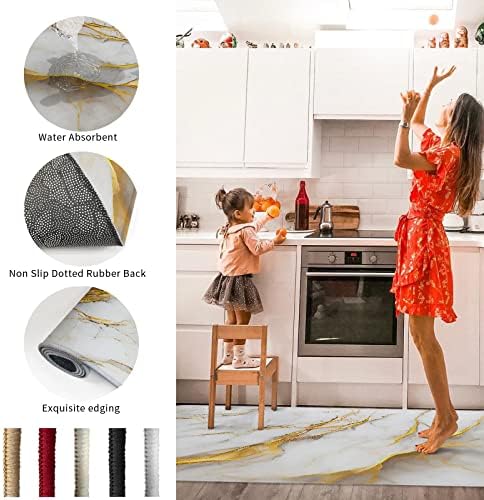 Premium Kitchen Mats Set of 2 - Golden Marble Texture
