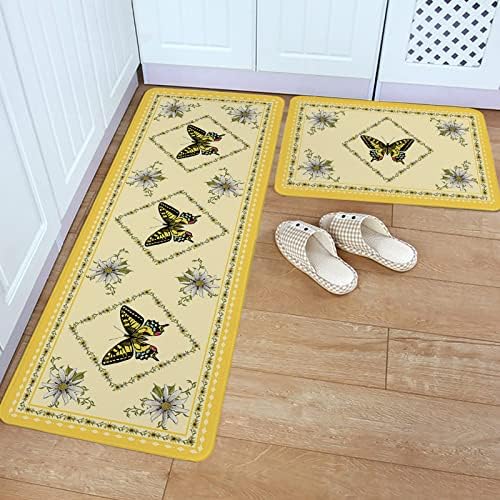 Butterfly Kitchen Rug Set 2PCS Non-Slip Soft Absorbent Mats