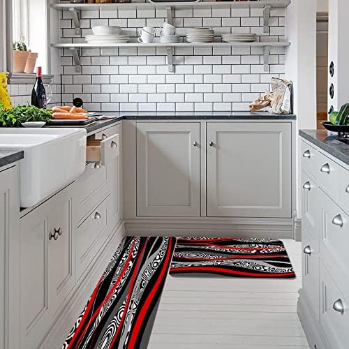 Stunning Geometric Kitchen Rugs 2-Pack Black White