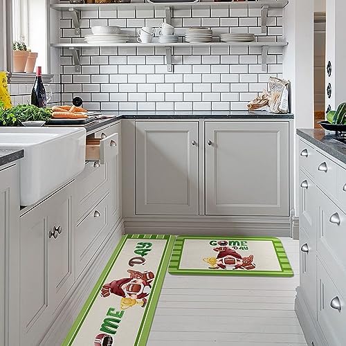 Carosoffe Football Game Day Kitchen Rugs 2 Set - Soft Non-Slip Absorbent