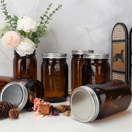Hand-Crafted 6-Pack Mason Jars with Amber lids