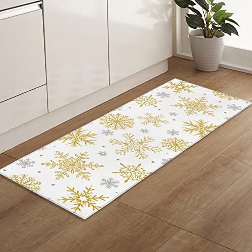 2Pcs Kitchen Rugs Anti Fatigue Kitchen Mat Golden Snowflake Non Slip Runner