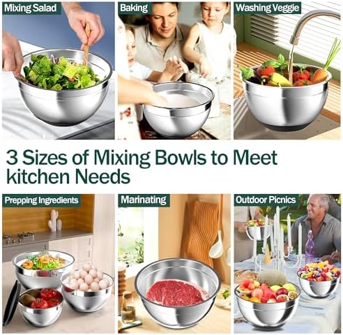 10-Piece Mixing Bowls SetNon-Slip Airtight Stainless Steel Home Kitchen Essential