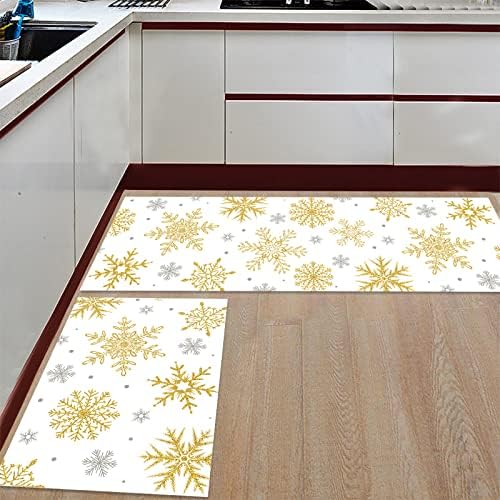 2Pcs Kitchen Rugs Anti Fatigue Kitchen Mat Golden Snowflake Non Slip Runner