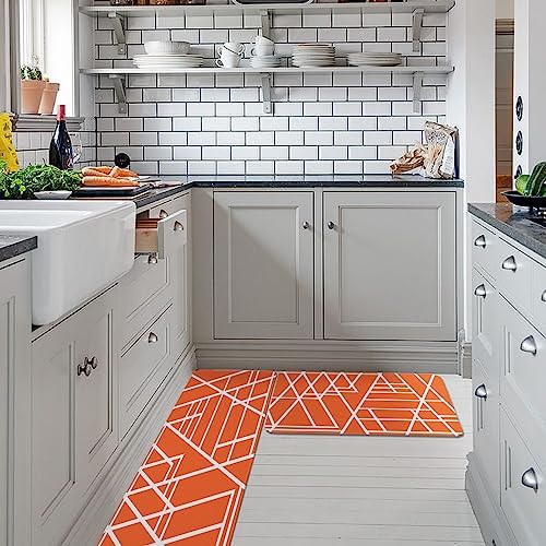 Orange Geometric Non-Slip Kitchen Rugs Set 10 Words