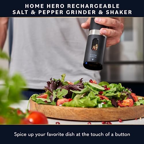 Home Hero Electric Salt and Pepper Grinder Set - Automatic Rechargeable with LED Light
