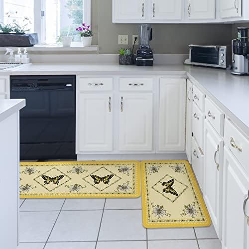 Butterfly Kitchen Rug Set 2PCS Non-Slip Soft Absorbent Mats