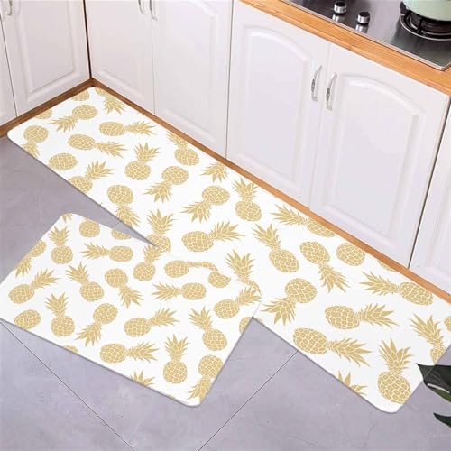 Golden Pineapple Seamless Area Runner Rug Set - Kitchen Doormat