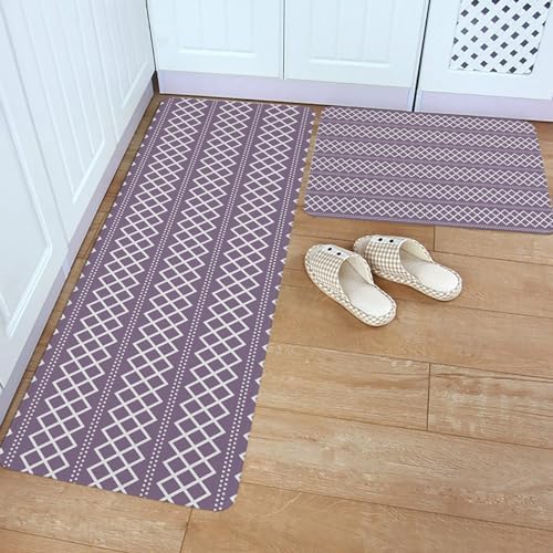 Carosoffe Purple Geometric Kitchen Rug Set 2PCS