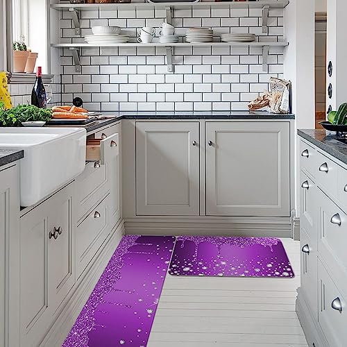 Purple Diamond Kitchen Rug Set 2PCS Non-Slip Mats