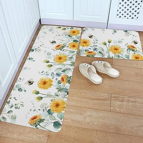 Orange Flower Non-Slip Kitchen Rugs 2-Pack