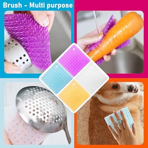 TORMEN Silicone Vegetable Brush 4-Piece Multicolour Set Ergonomic Design for Kitchen