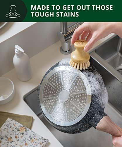 Bamboo Kitchen Scrub Brush with Handle - Durable and Effective