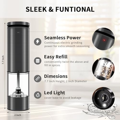 Electric Salt and Pepper Grinder Set with LED Light